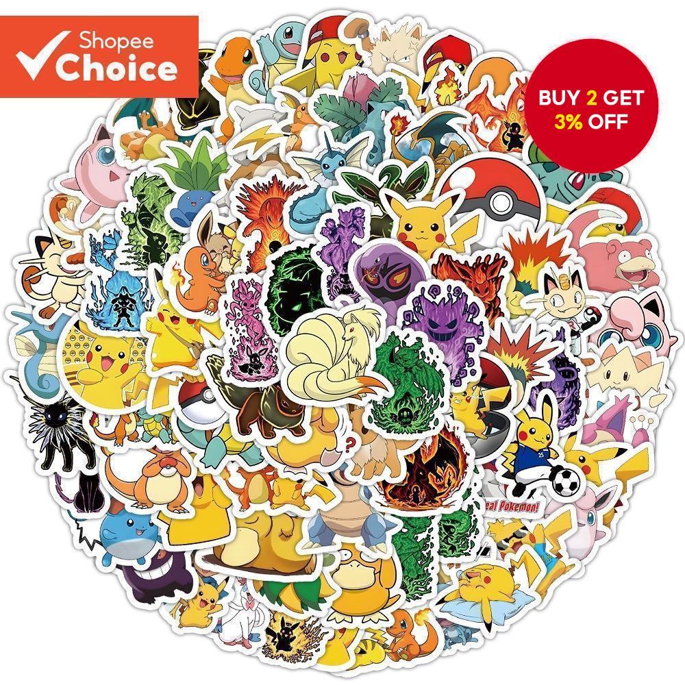 Pikachu Cartoon Graffiti Stickers 100PCS Cute Animal Waterproof Laptop ...