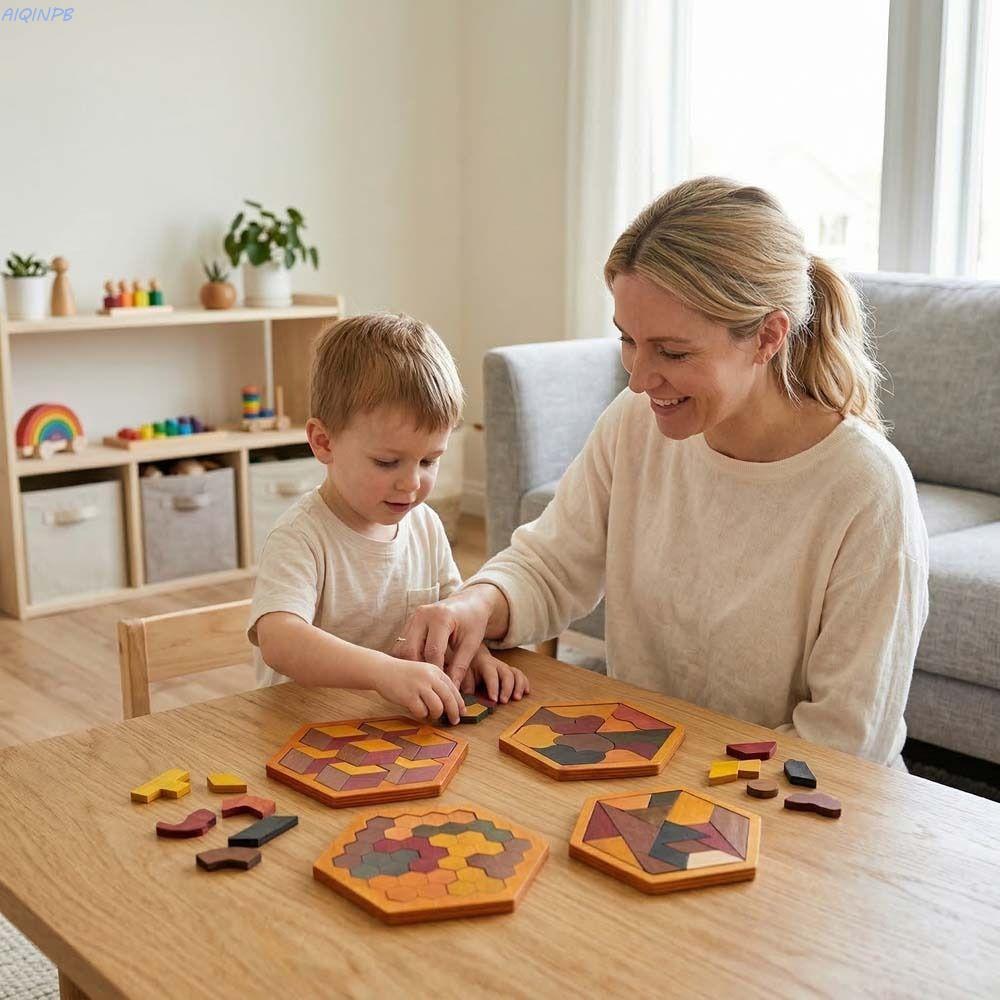 AIQINPB Wooden Tangram Puzzle, Pattern Cognitive Interactive Montessori ...