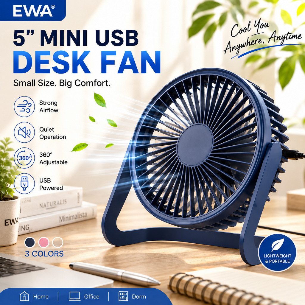 USB Fan 5 Inch Mini Silent Desk Fan Desktop Student Dormitory Small ...