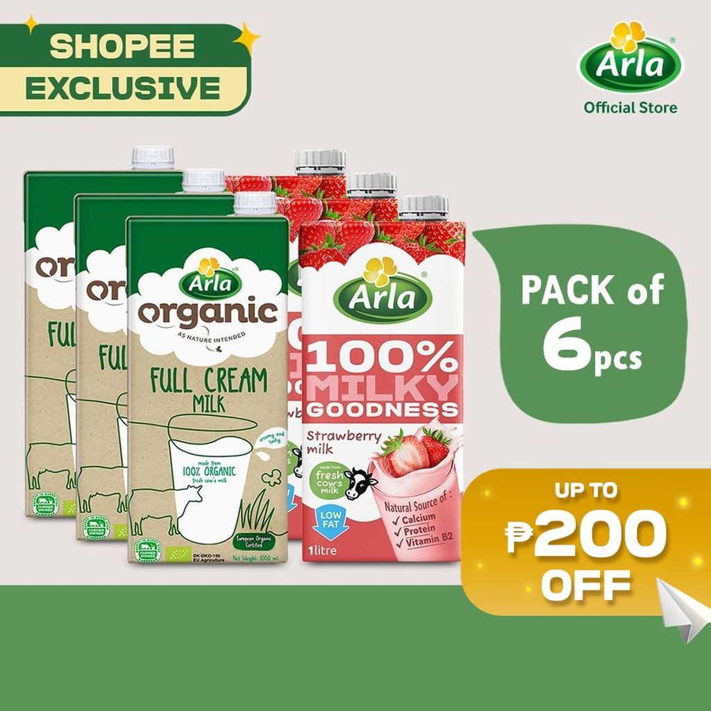 [Shopee Exclusive] Arla Organic Full Cream Milk 1L and Arla Strawberry ...
