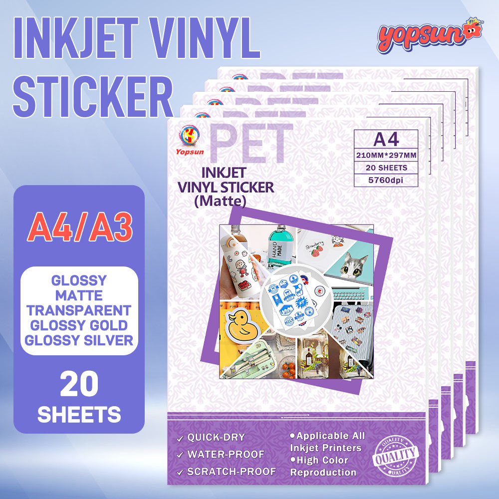Waterproof Inkjet Vinyl Sticker A4 / A3 Label Sticker 5760dpi 20Sheets ...