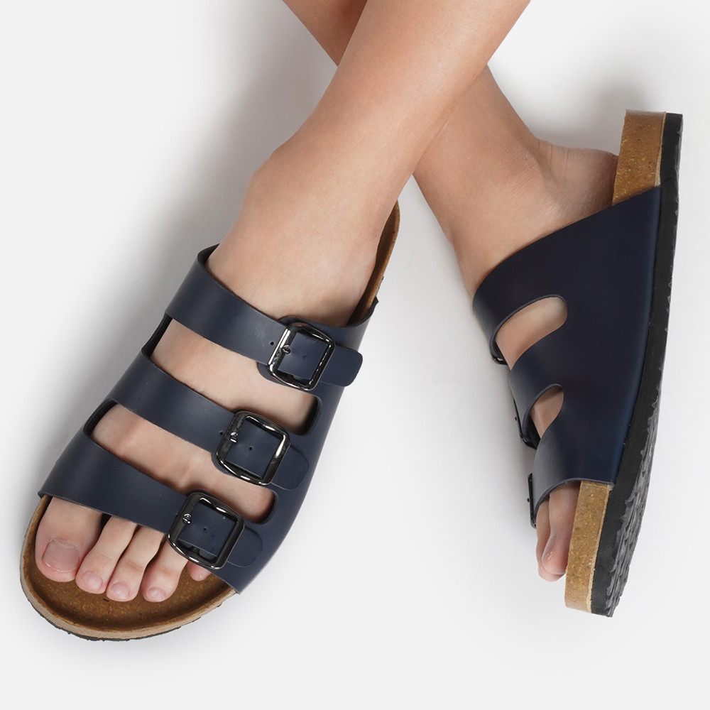 Milanos Mens‎ Miko2 Sandals Black Dark Gray Double band slip-onBuckle on strap 8 Black & Grey Genuine Leather Men main image 4