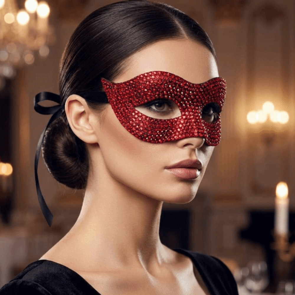 STAMWEEKEND Halloween Rhinestone Mask, Elegant Plastic Half Face Mask ...