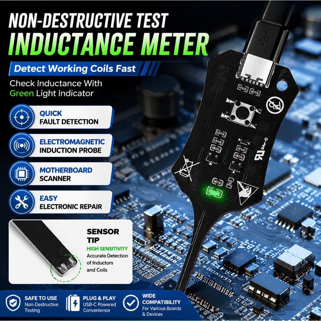 Inductance Meter & Component Tester – Portable Capacitance Tester For Motherboard Coil Diagnosis, Circuit Fault Detection, Phone Repair, Chip-Level Electronics (ABS, Green/Red Indicator)