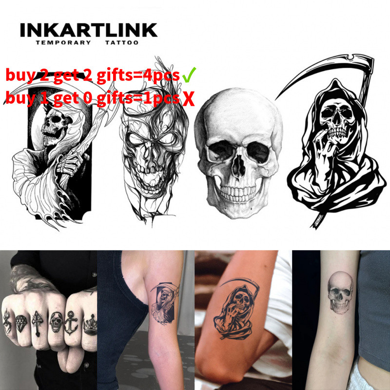 Inkartlink Skull Temporary Stickers for Men, Big Waterproof Long ...