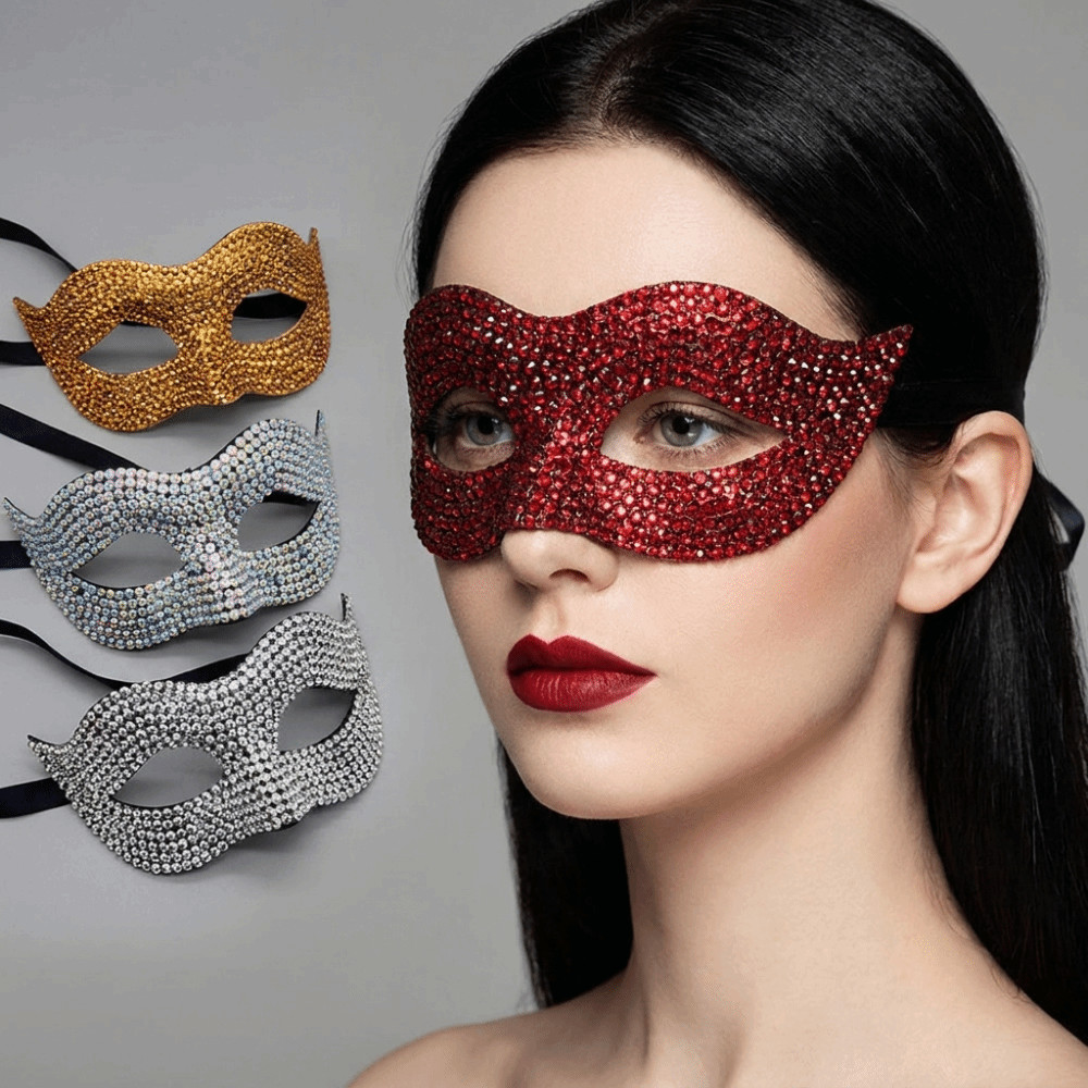 STAMWEEKEND Halloween Rhinestone Mask, Elegant Plastic Half Face Mask ...