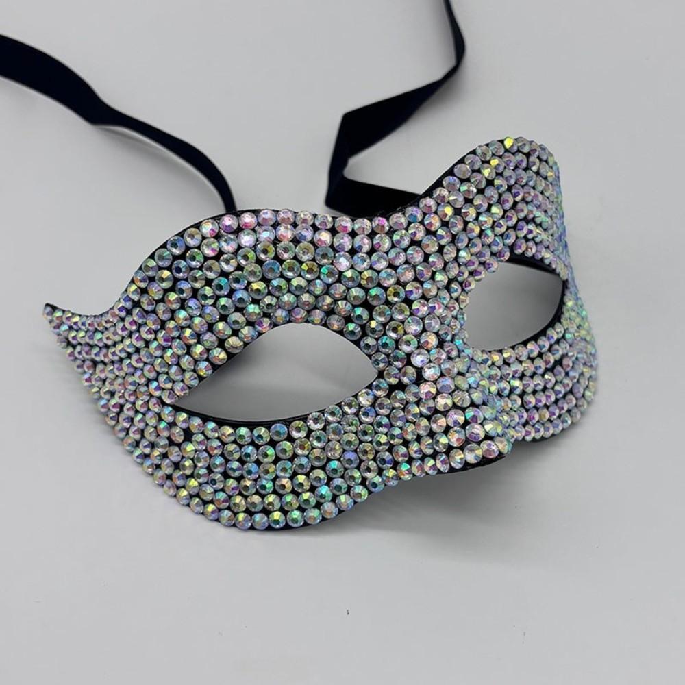 STAMWEEKEND Halloween Rhinestone Mask, Elegant Plastic Half Face Mask ...