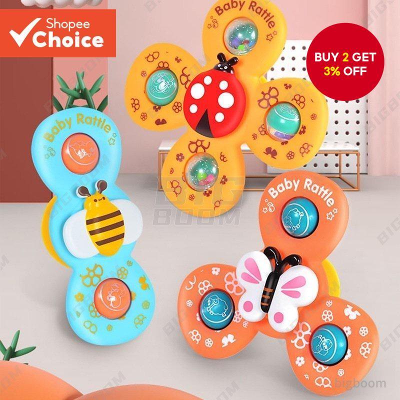 3 Pcs Baby Bath Toy Suction Cup Teether Spinner Spinning Top Cartoon ...