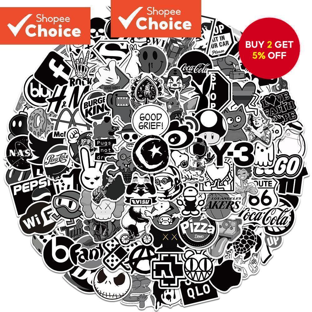 Punk JDM Stickers, 100/50 PCS Black White Waterproof Stickers ...