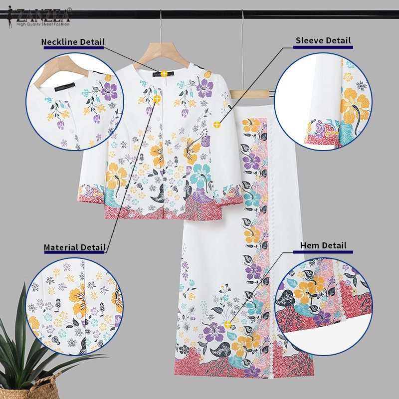 ZANZEA Women's Korean Floral Print Round-Neck 3/4 Sleeve Blouse High ...