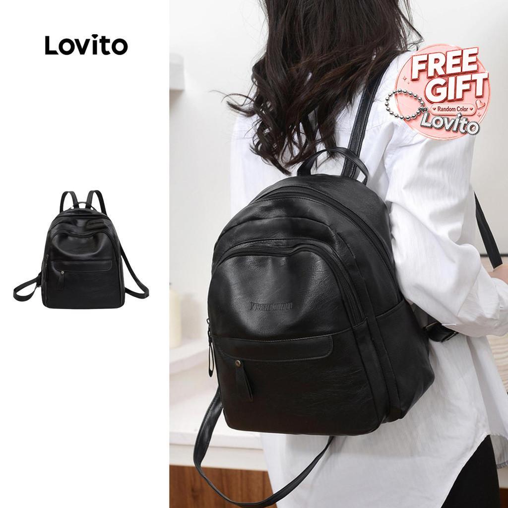 Lovito Women Casual Backpack Plain Large Capacity Travel Bag Simple And ...