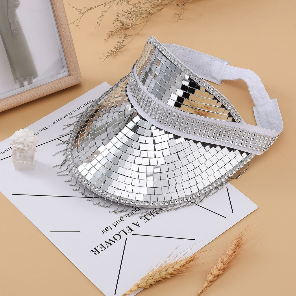Spr- Rhinestones Sun Visor Cap Party Hat Anti-UV Silver Breathable ...