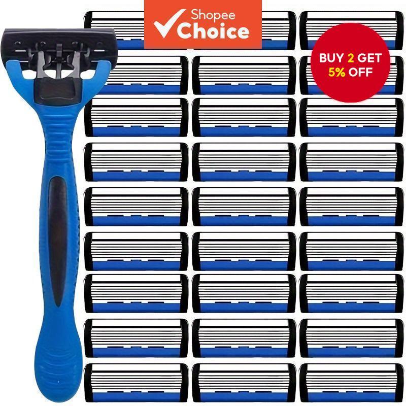 Men's Manual Shaver Set, 6-Layer Safety Razor Replaceable Heads Non ...