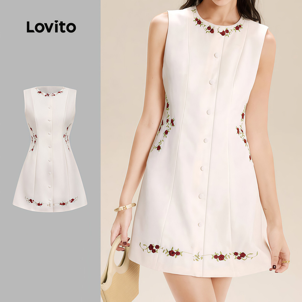 Lovito Women Casual Dress Button Front Spring/summer White Dress ...