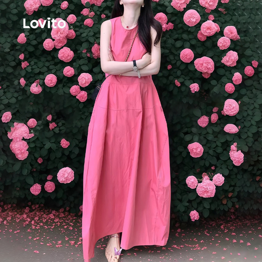 Lovito Women Casual Dress Cold Shoulder Spring/summer Rose Red Dress ...