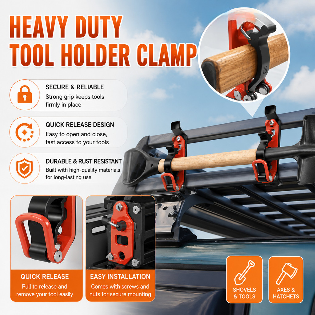 Heavy Duty Quick Release Clamp Mount Axe Shovel Holder Roof Rack Fire ...