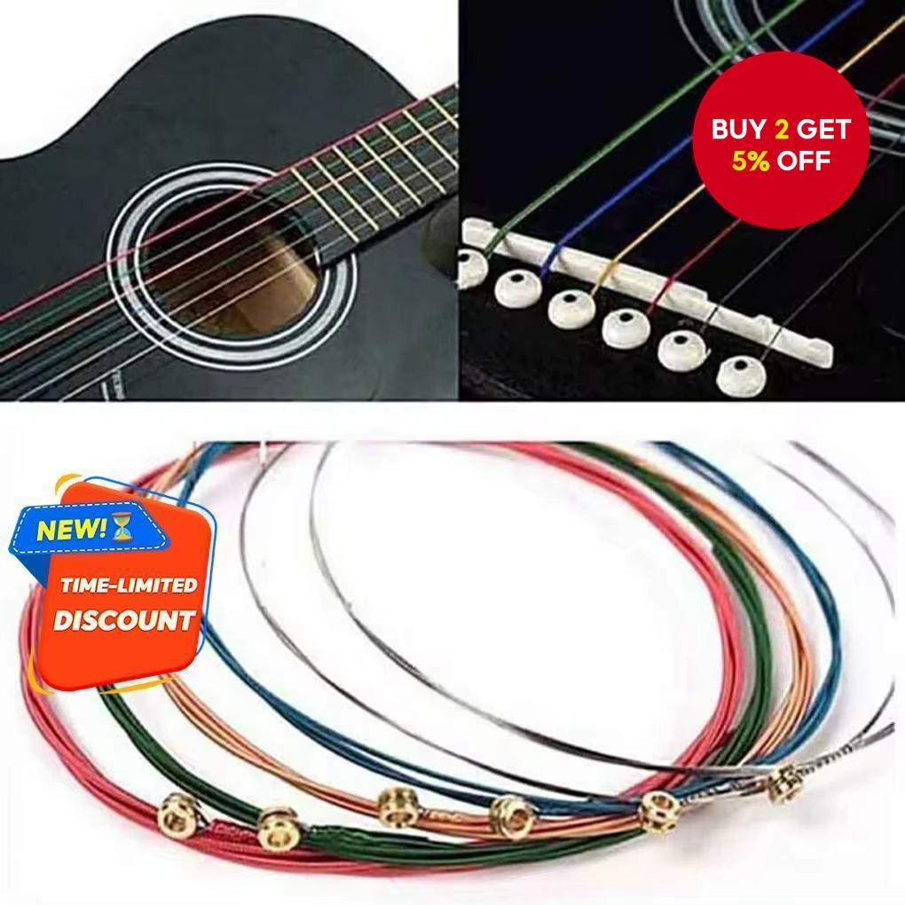 Set of 6 Rainbow Colored Acoustic Guitar Strings, E-A, for Folk and ...