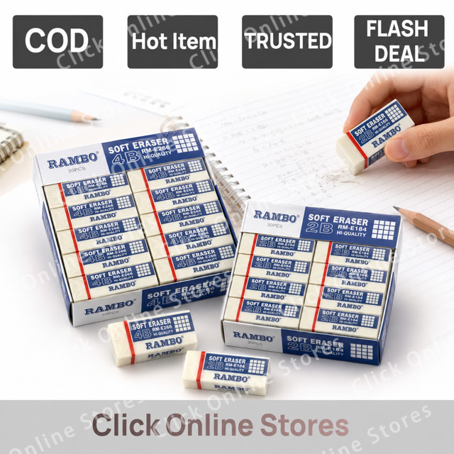 Rambo 2B 4B Pencil Eraser 30 Pcs Box No Smudge For Test Papers Modules ...