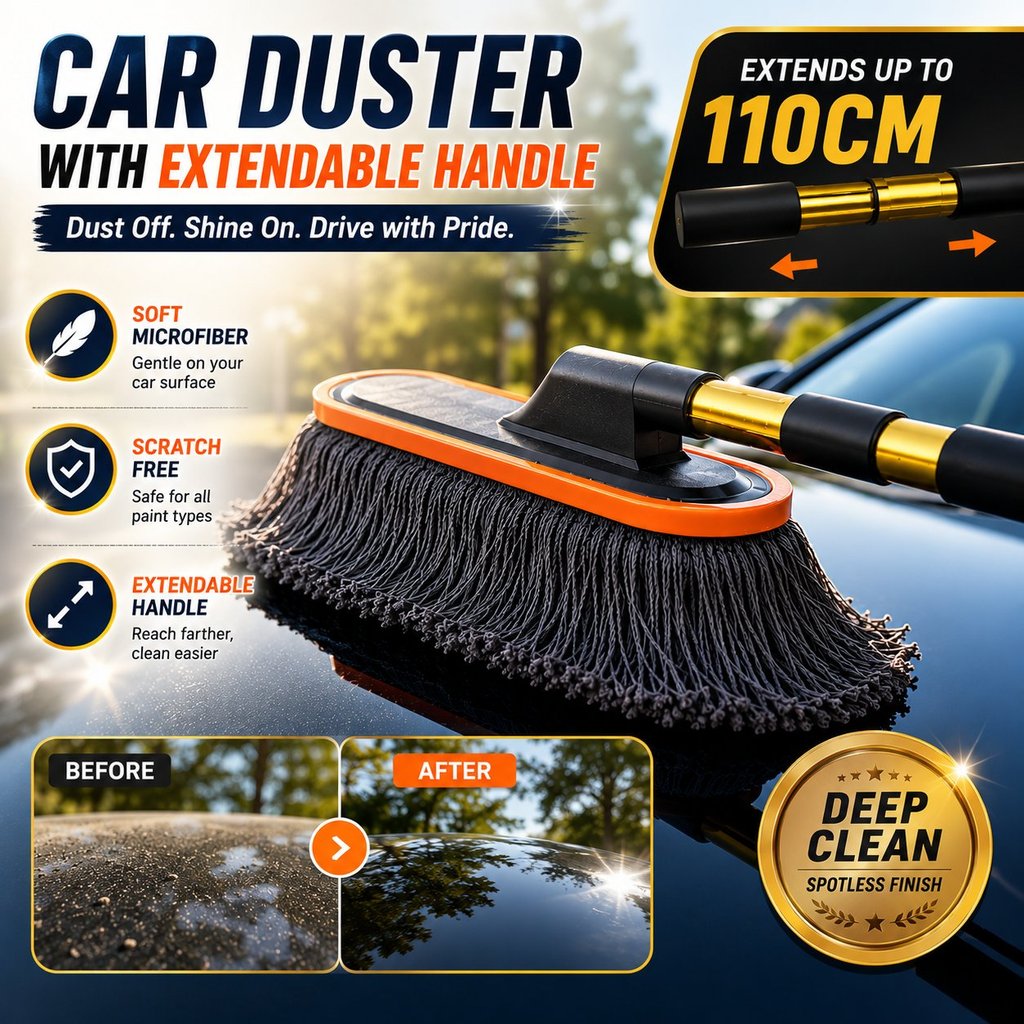 Extendable Car Duster Brush With Soft Wax Bristles For Scratch-Free Car ...