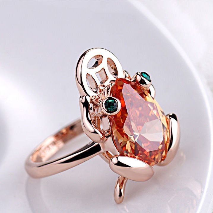 New Product Ready Stock Luxury Golden Toad Ring Lucky Transfer Rose ...