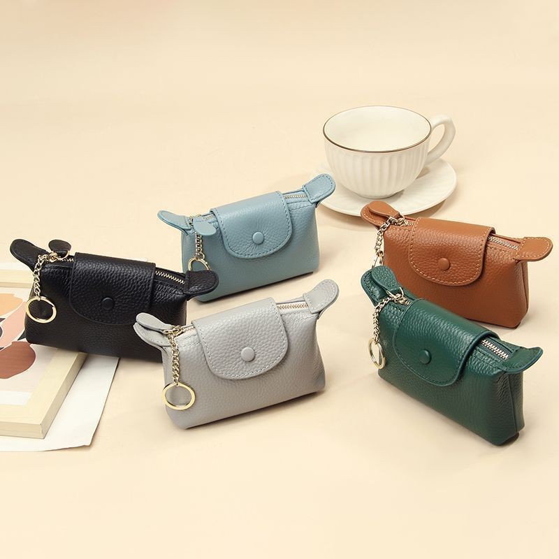 Mini Coin Purse with Keychain, PU Leather Large Capacity Zipper Wallet ...