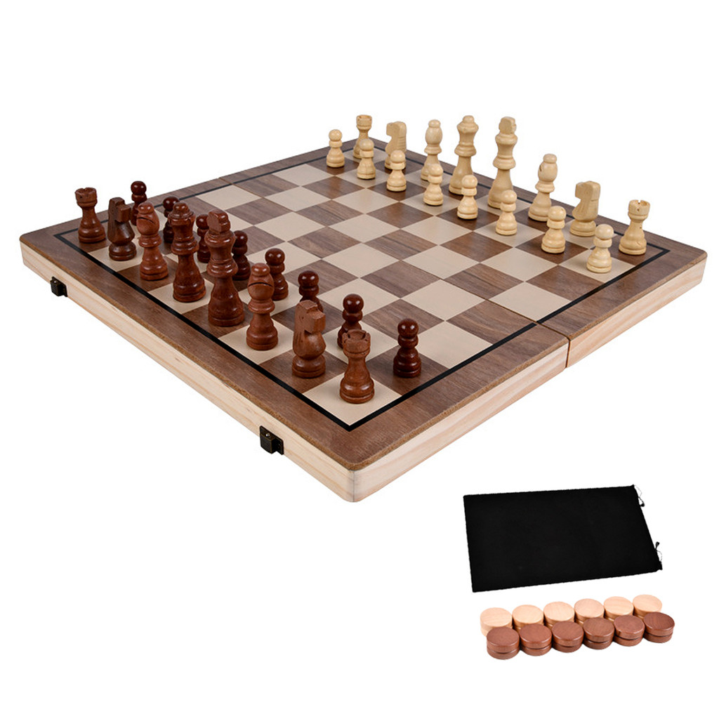 2 In 1 Wooden Magnetic International Chess Folding Chess Board Chess ...