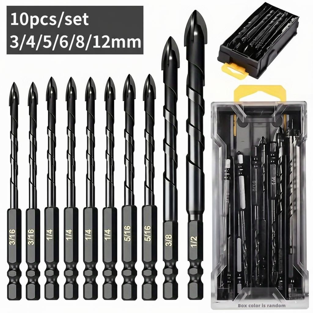 10pcs Heavy Duty Cross Drill Bit Set Tungsten Carbide Tip 4 Flute Hex ...