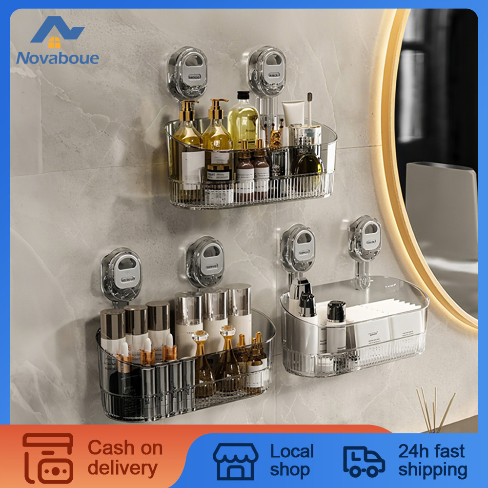 Suction Cup Storage Rack Punchfree Transparent Gold Bathroom Drain Rack ...