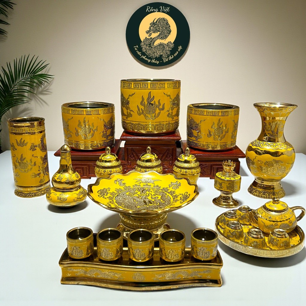 Vietnamese Kim Sa RONG VIET ancestral worship porcelain set, delicate ...