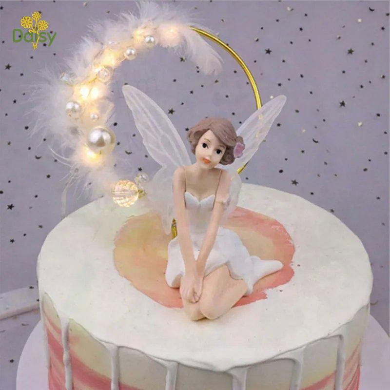 White Wing Flower Fairy Cake Topper Set of 3 - Party Wedding Dessert ...