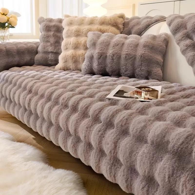Luxury Plush Sofa Cover Rabbit Fur Washable Durable Soft Fabric Four ...