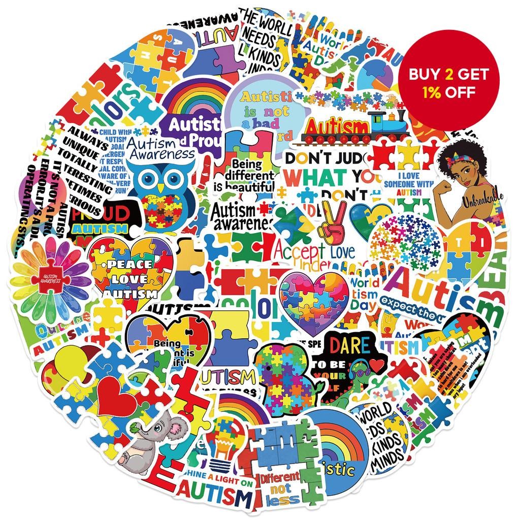 Set of 50 Autism Awareness Cartoon Stickers - DIY Waterproof Decals for ...