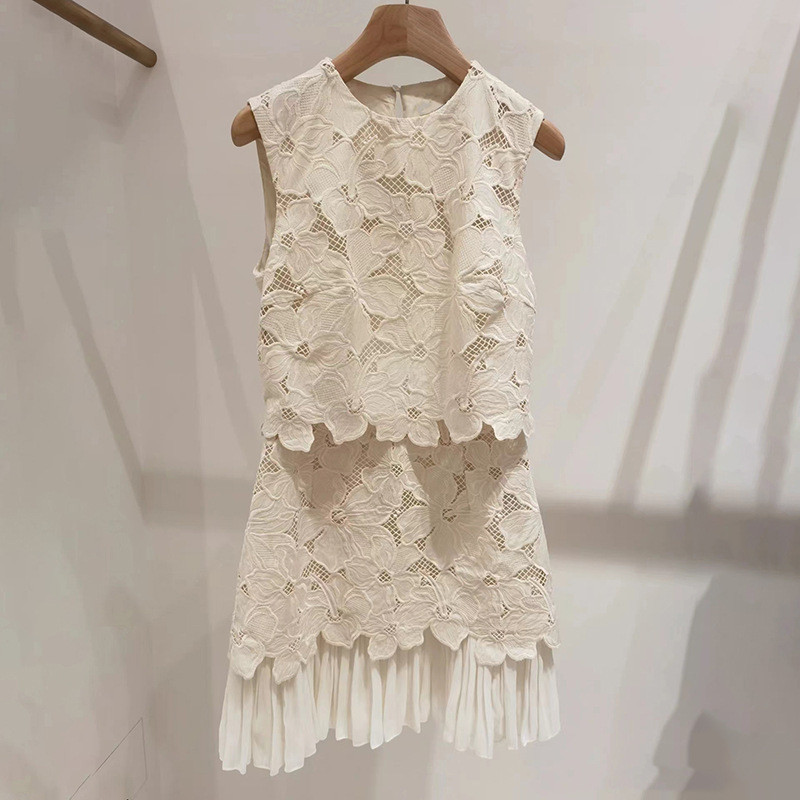 SANDRO 2025Summer Socialite Fake Two-Piece Water-Soluble Lace Backless ...
