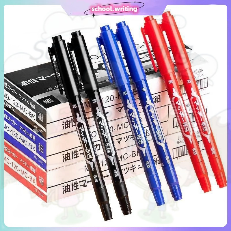 Double Head Small Marker Pen Black Blue Red Ink Note Pen for Student ...