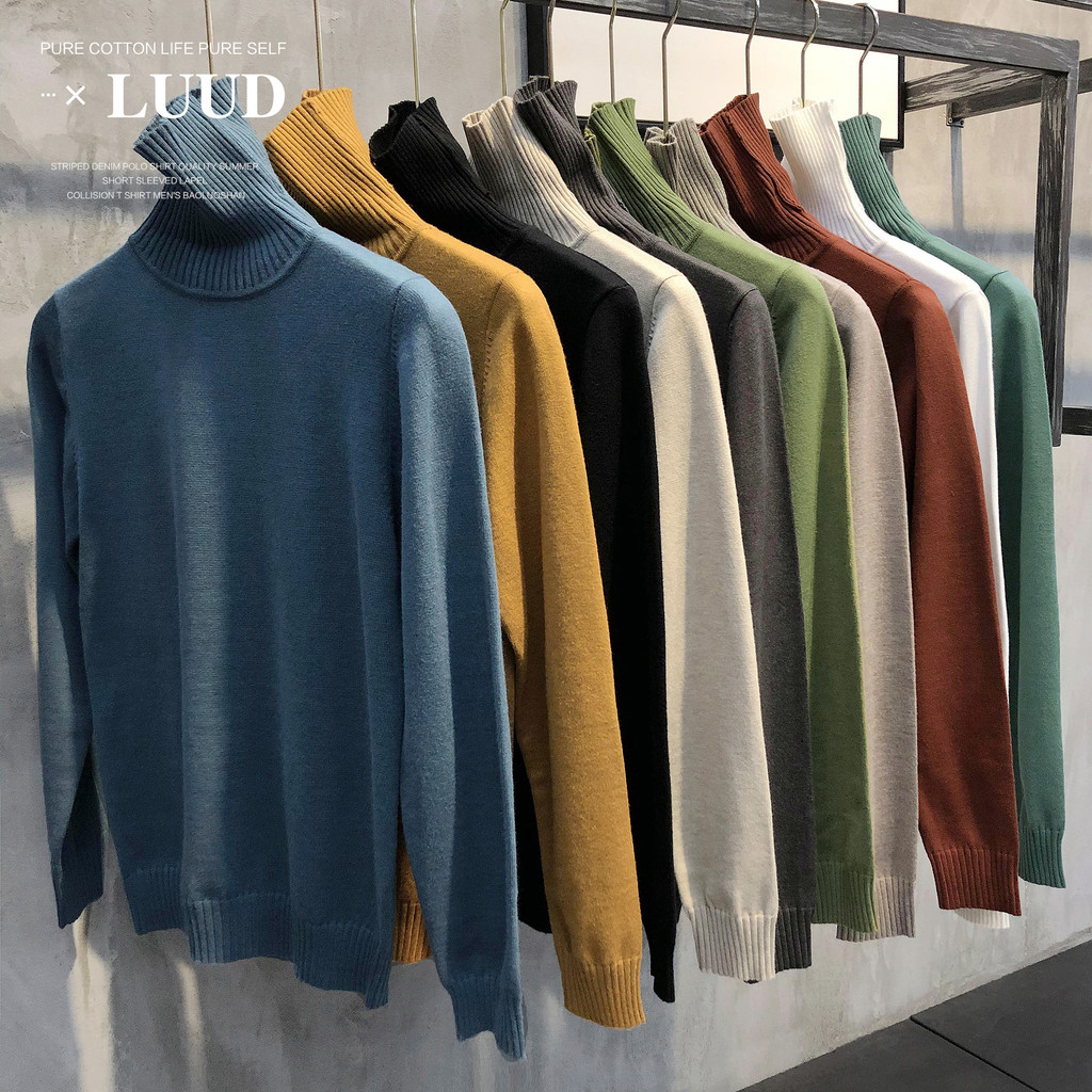 LUUD Men's Turtleneck Sweater Winter Warm Bottoming Solid Color Korean ...