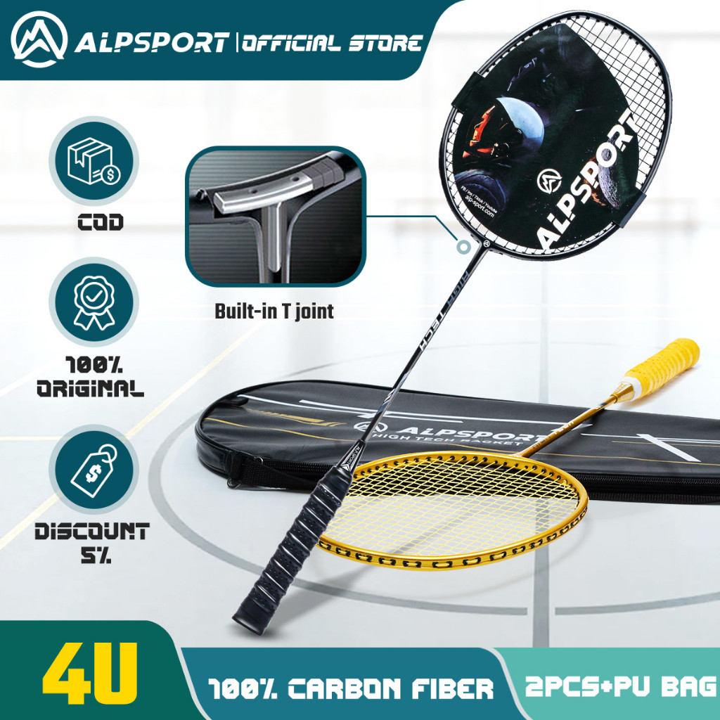 ALPSPORT RR 4U 25LBS Offensive Badminton Racket With Bag Carbon Fiber ...