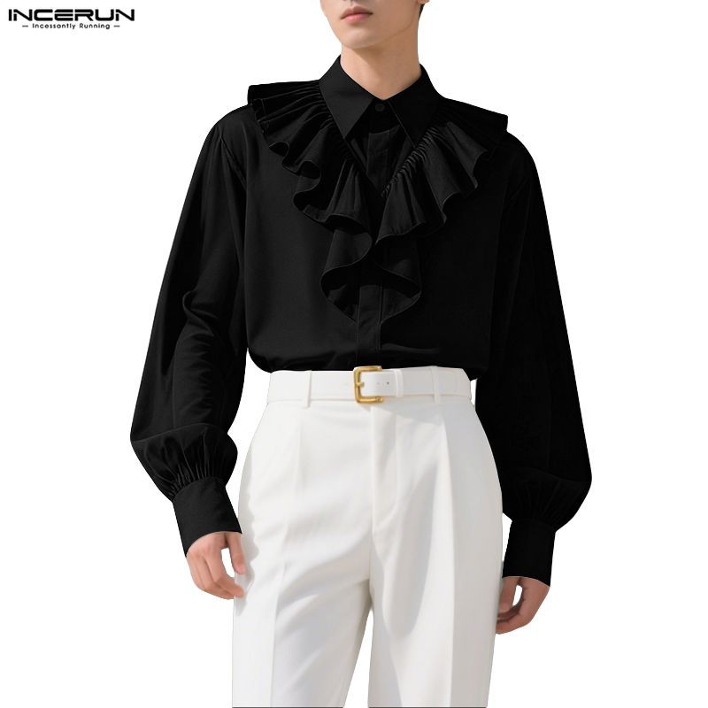 INCERUN men's ruffled long sleeved shirt | Shopee Philippines