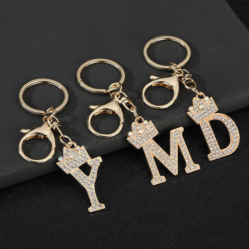 Simple Fashion English Initials Diamond-Studded Keychain A-Z Letter ...
