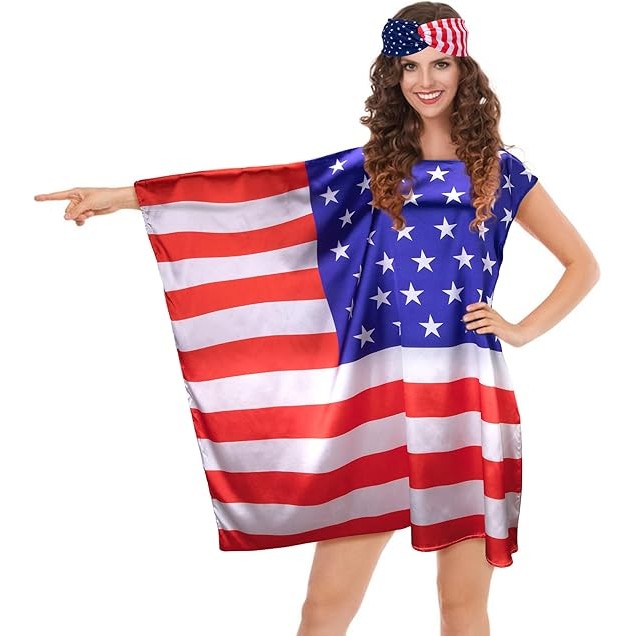Adult Carnival American Flag Cloak Cosplay Costume USA Independence Day ...
