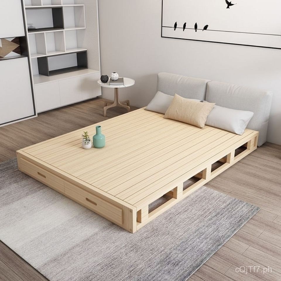 Japanese-Style Frame Bed with Slatted Frame, Factory Wooden Bed, Solid ...
