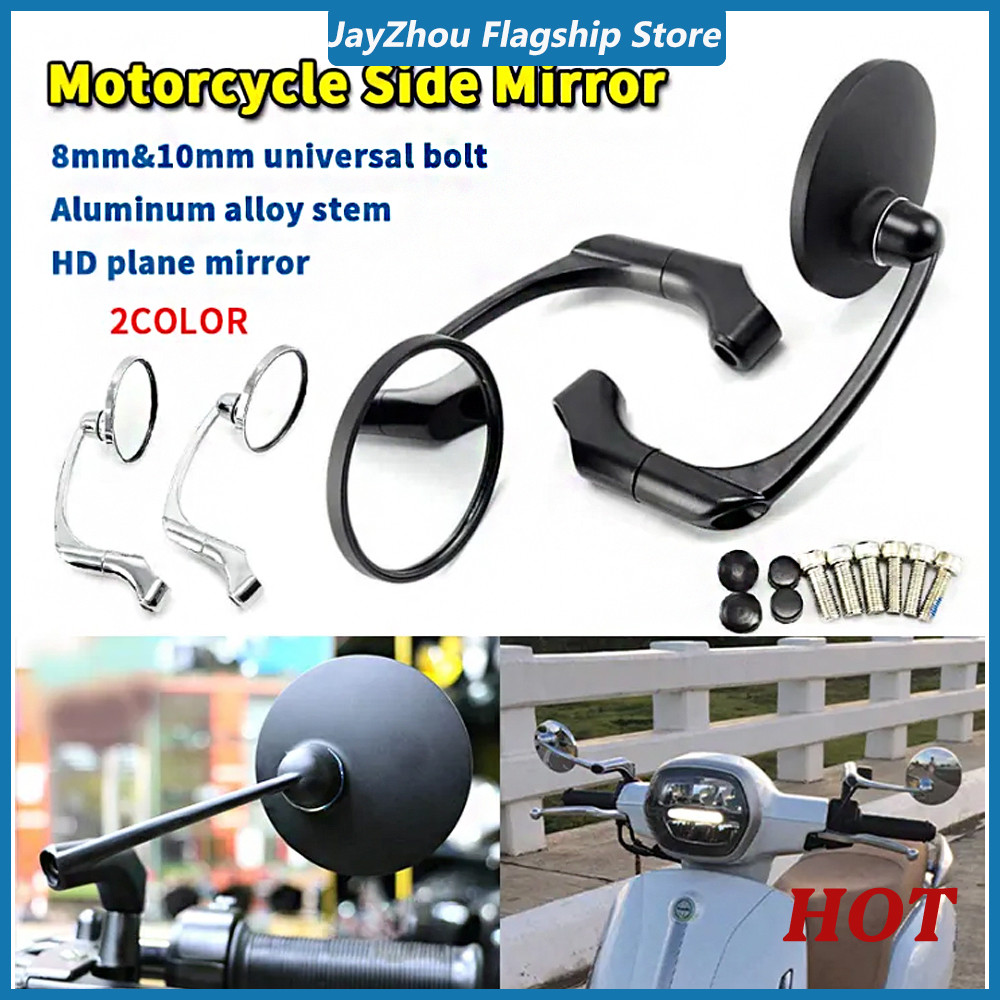 Motorcycle Rearview Side Mirror with 8/10mm Screws Universal Round ...
