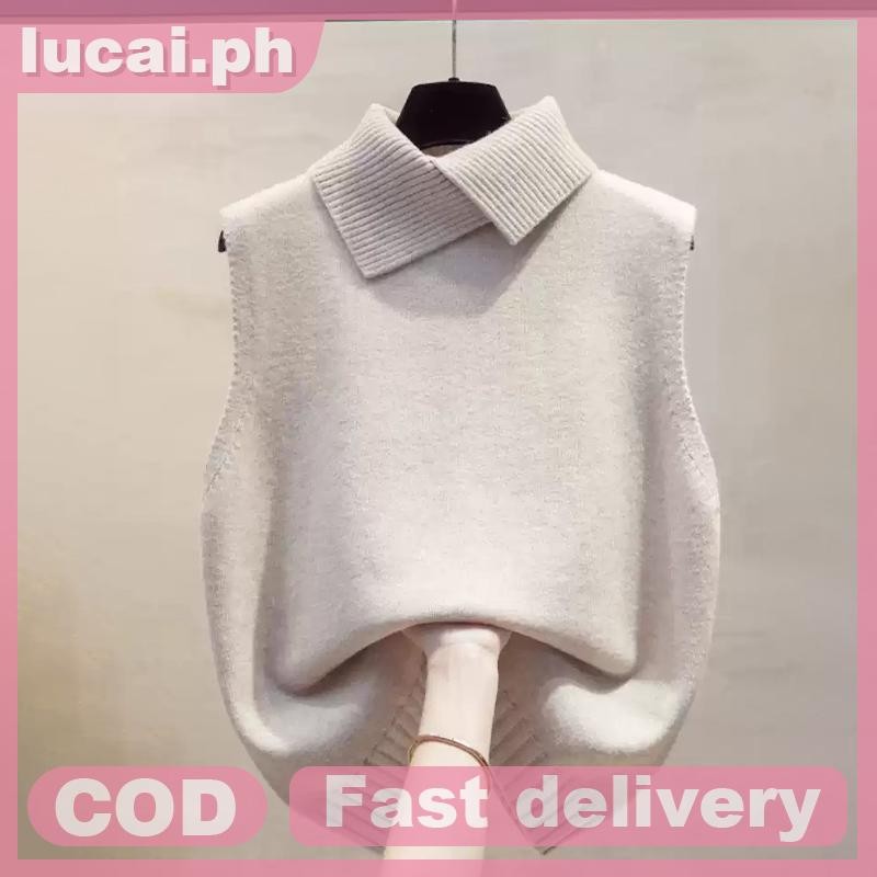 lu Autumn Winter Korean Solid Color Lapel Sleeveless Versatile Casual ...