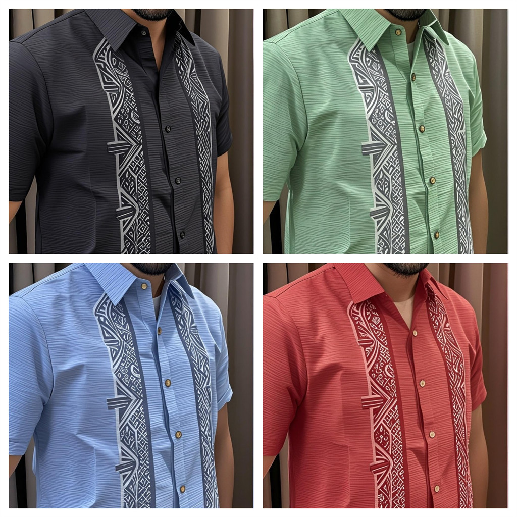 2025 New Barong Style Men's Chinese Stand Collar Short Sleeve Shirt ...