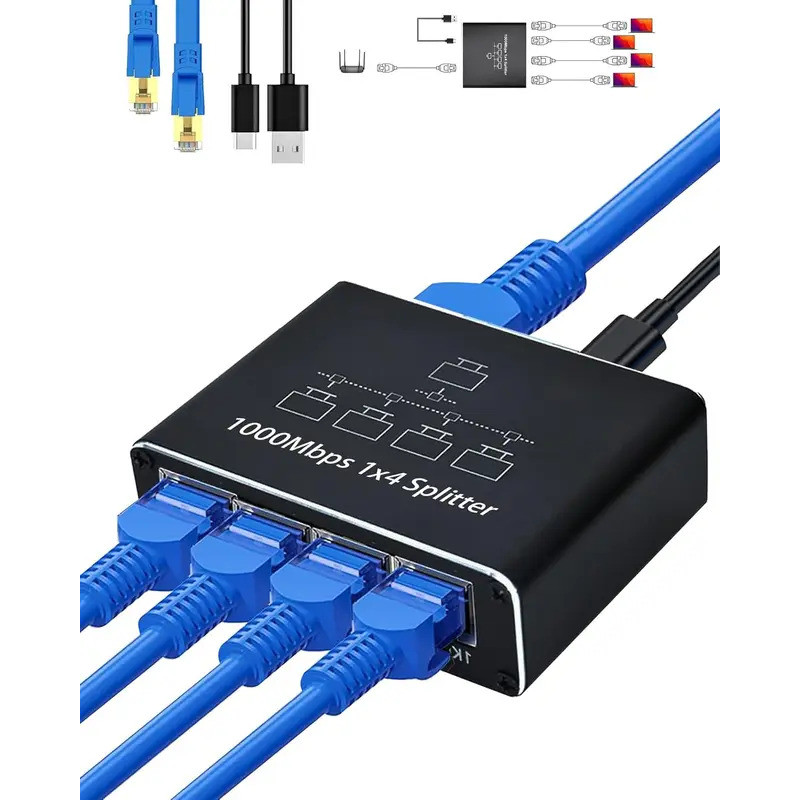 1000Mbps Ethernet Splitter 1 to 2/3/4 Network Extension RJ45 LAN ...