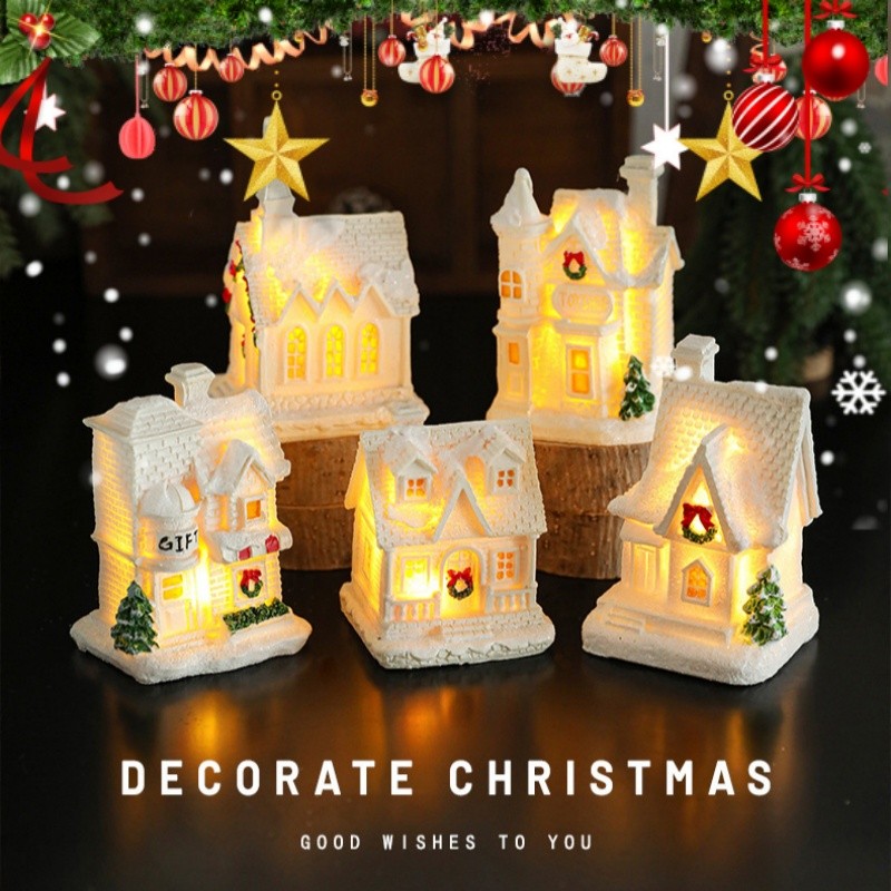 Christmas Decorations Resin Small House Light Up Village Micro ...