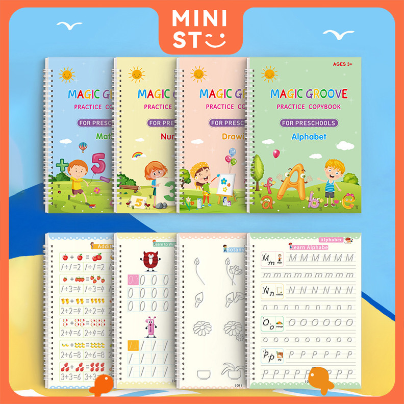 4 Books Copybook Magic practice writing book Reusable learning Book Set ...