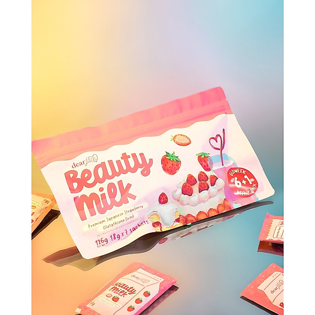 DEAR FACE Beauty Milk Ichigo 120g | Premium Japanese Strawberry Collagen & Glutathione Drink
