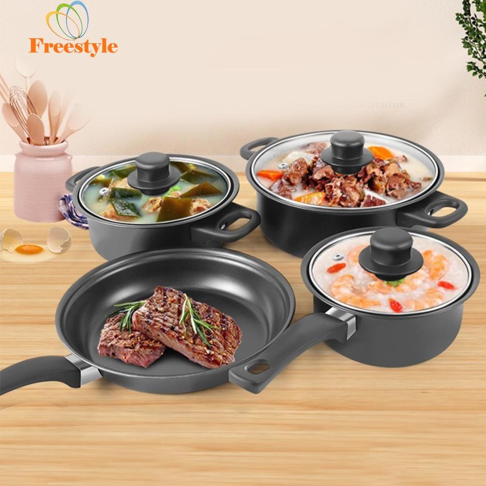 12-Piece Non-Stick Cookware Set Deep Frying Pan with Lid Milk Pot ...