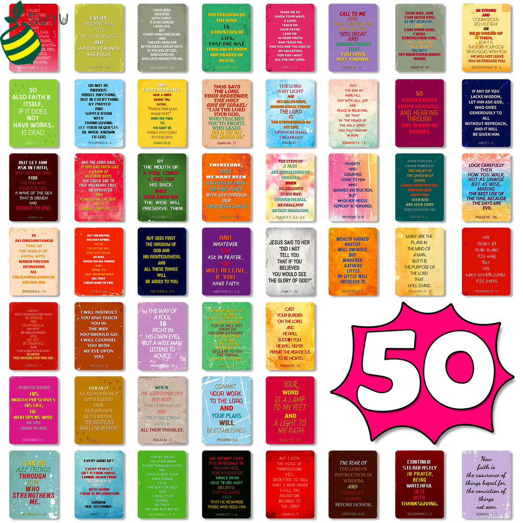50 Inspirational Bible Verse Cards Set - Uplifting Quotes from Psalms ...