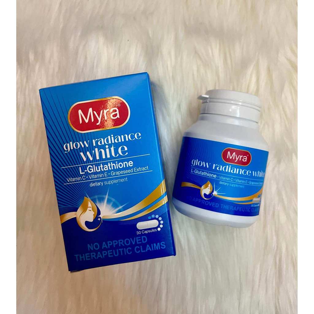 SALE] Myra Glow Radiance White, L-glutathione + Vitamin E + Grapeseed Extract, 30 Capsules